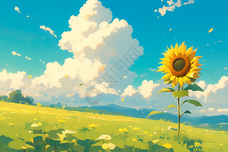 一朵向日葵天空下一朵明亮的向日葵插画