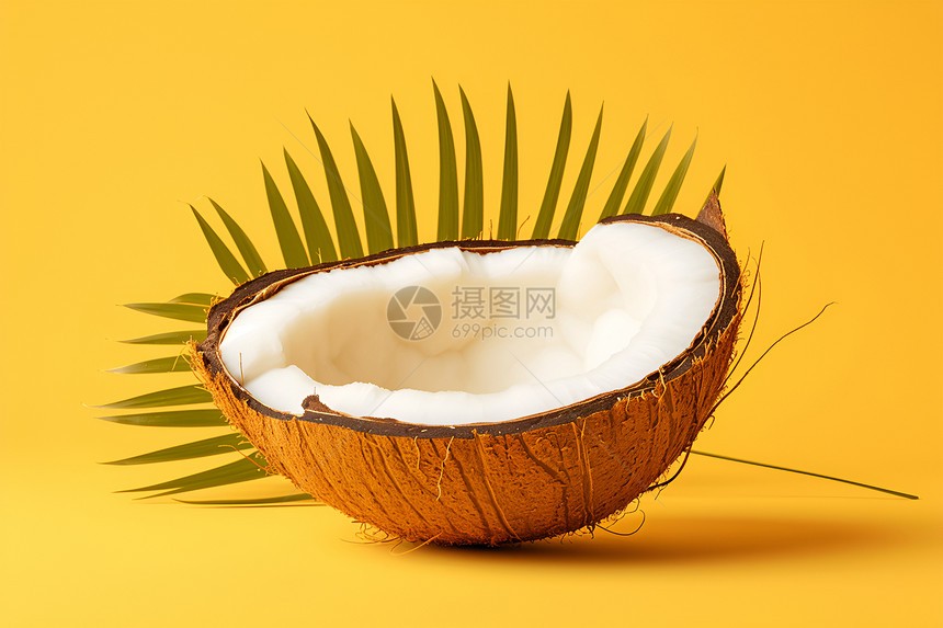 桌上的半个椰子图片