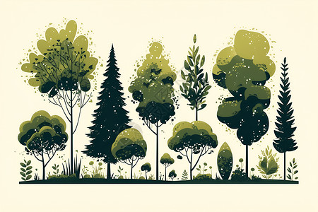 童话世界里树童话世界中的绿色森林插画