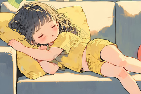睡熟沐睡中的小女孩插画