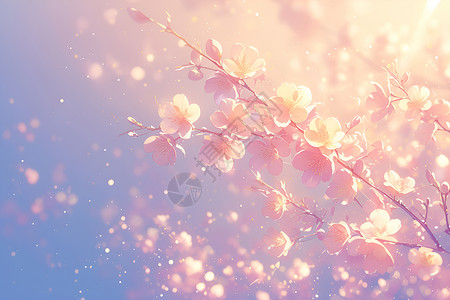 梦幻彩绘花朵春天的宁静树枝插画