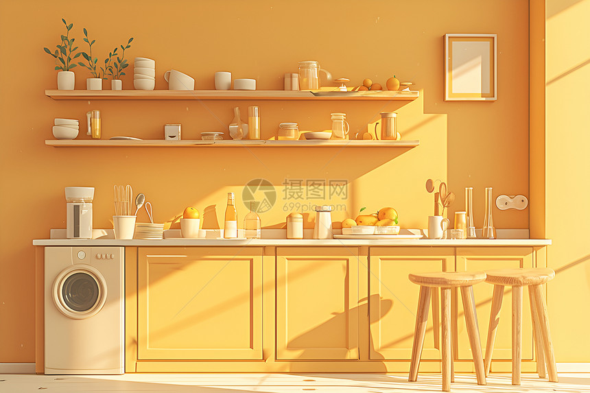黄色的厨房图片