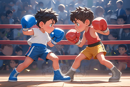 手套卡通拳击比赛的男孩插画