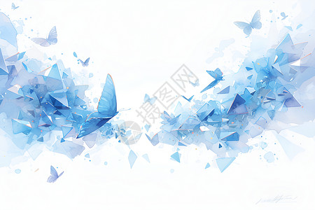 蝴蝶水彩素材蓝色水晶蝴蝶插画