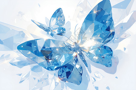 晶莹的蓝色水晶蝴蝶背景图片