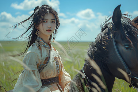 蒙古族骑马草原上骑马的少女背景