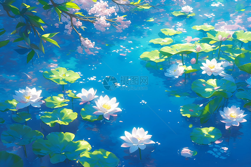 莲花池中映阳光图片