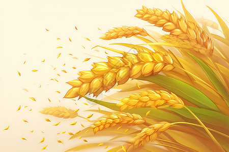 金黄的麦子田野里的金黄麦穗插画