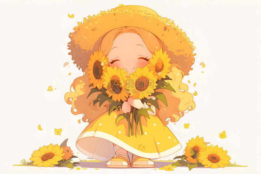 阳光少女抱着向日葵图片