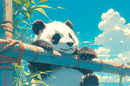爬上树杈熊猫熊猫在竹子围栏上插画
