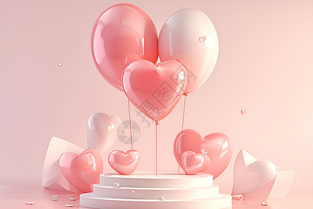 粉色气球与柯基浪漫心形气球插画