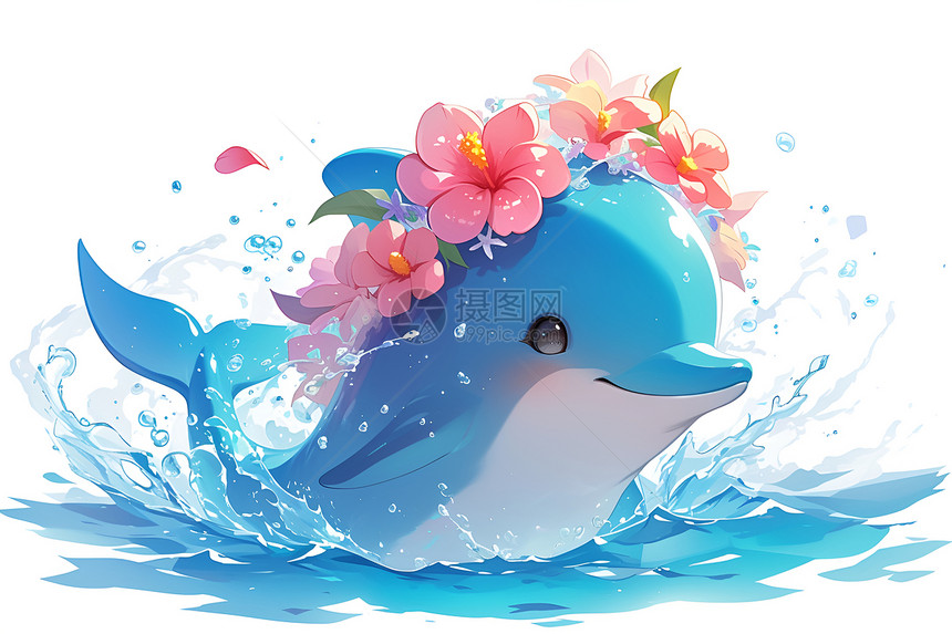 花冠海豚插画图片