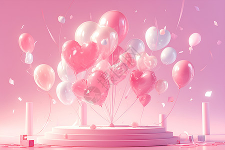 粉色阶梯舞台爱的气球舞台插画
