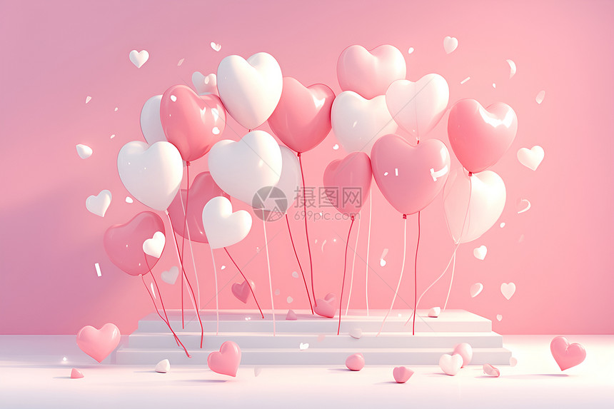 粉红色的心形气球图片