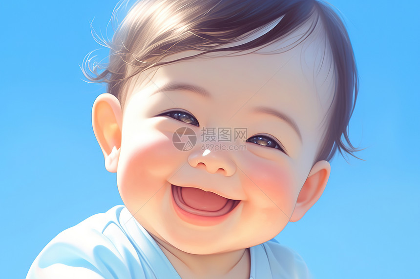 微笑的宝宝在蓝天下图片