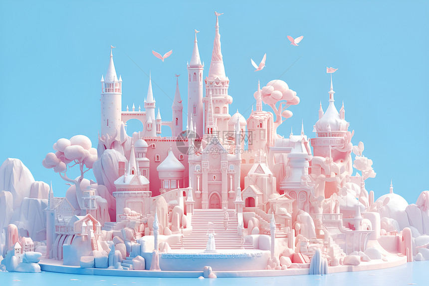 粉色的建筑城堡图片