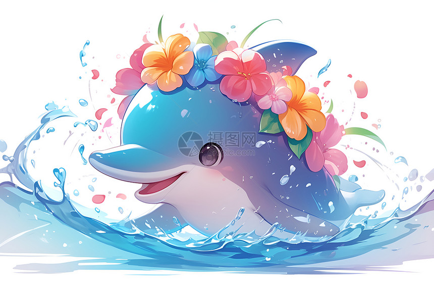 花冠海豚在水中嬉戏图片