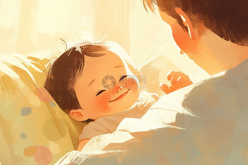 床上微笑的宝宝图片