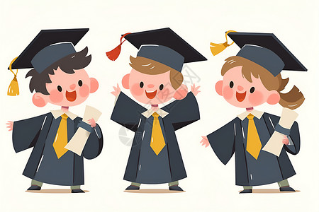 轻松时刻毕业时刻的三个学生插画