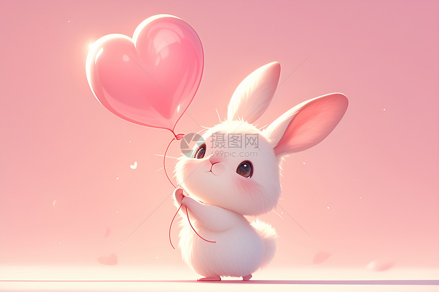 可爱兔子拿着气球图片