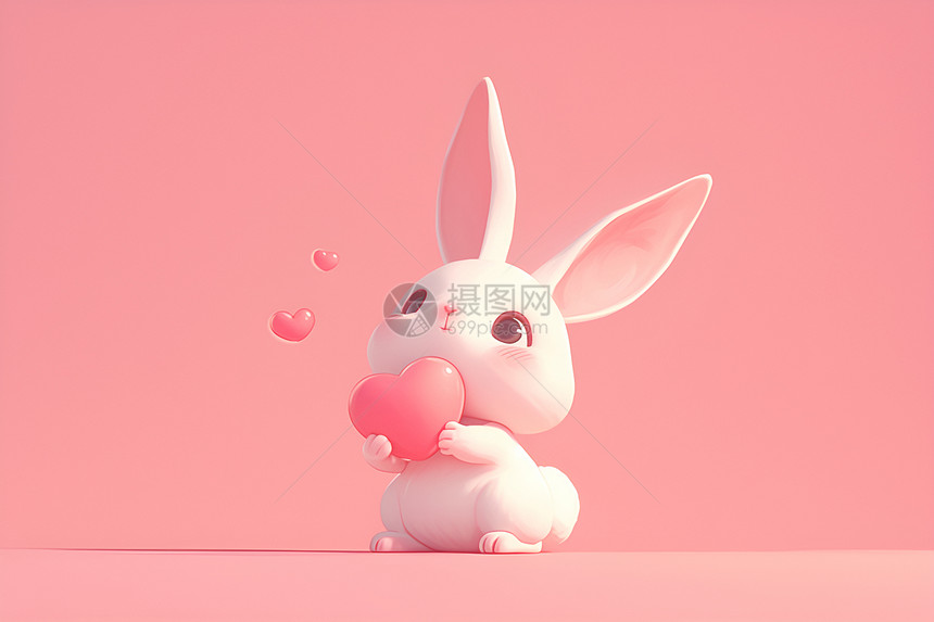 手持粉气气球的兔子图片