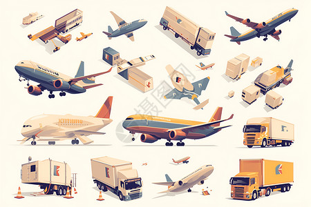 物流飞机素材运输工具插画插画