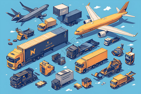 货运飞机国际货运交通工具插画