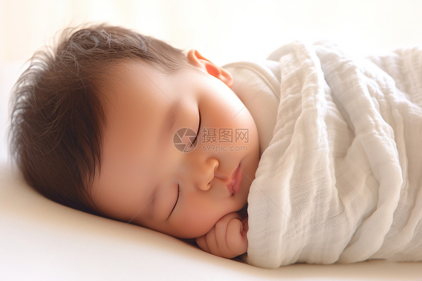 宝宝躺在白色毛毯上图片