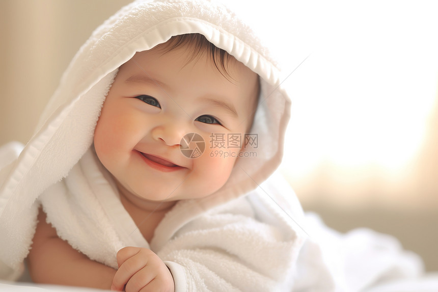 宝宝裹着毛巾图片