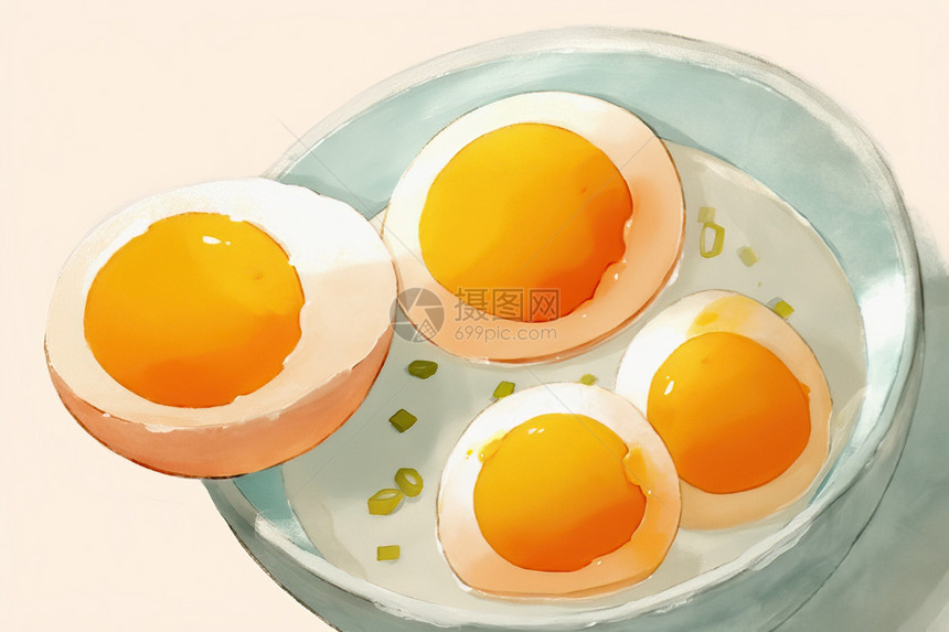 四个咸鸭蛋在碗里图片