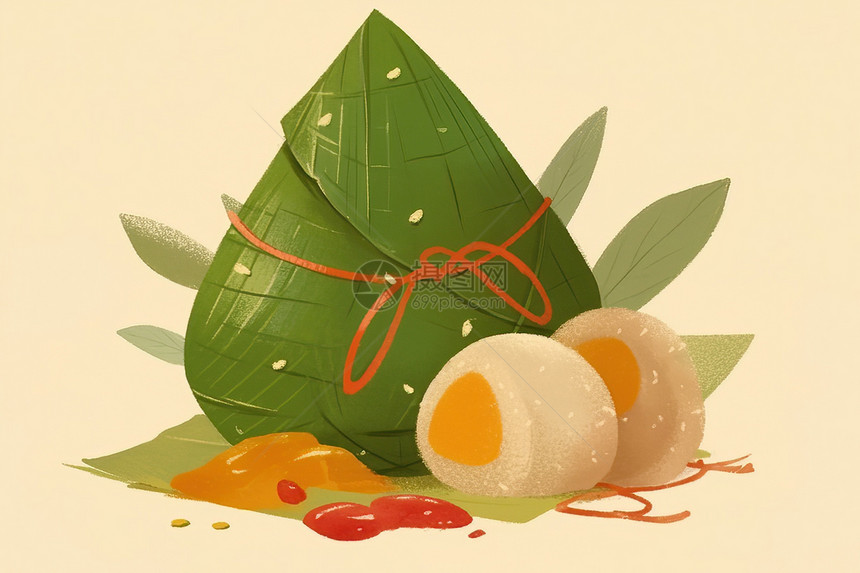 美味粽子的插画图片