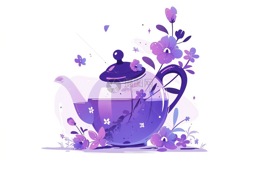 紫色玻璃茶壶图片