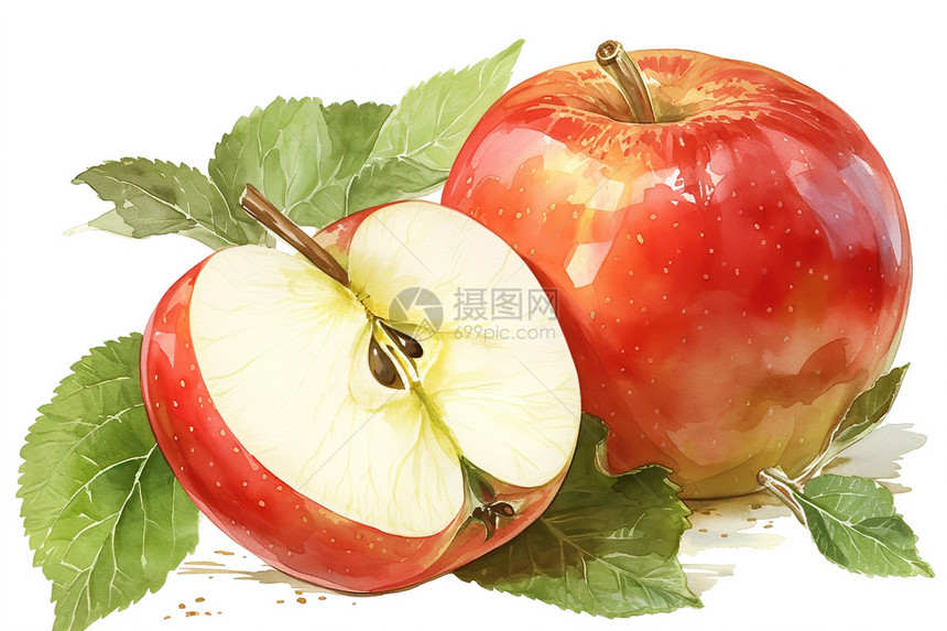 两个苹果的绘画图片