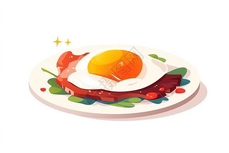 新鲜蛋一盘食物上有一个蛋插画