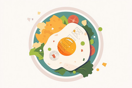 鸡蛋肠盘子里的食物插画