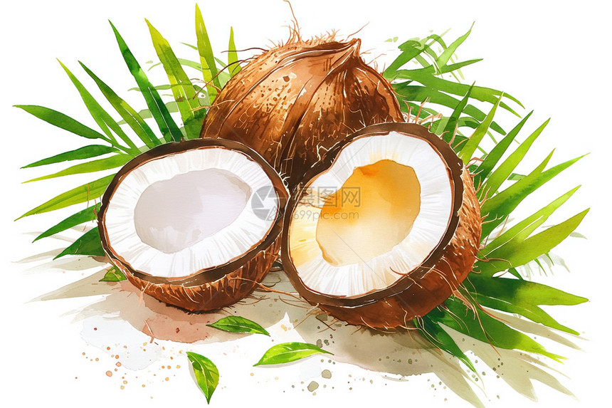 美味的椰子插画图片