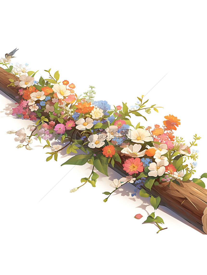 木桩上的花朵图片