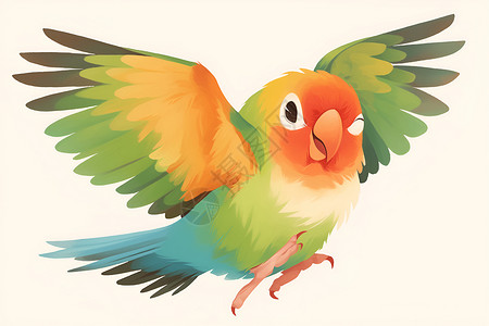 珍稀鸟类展翅的小鹦鹉插画