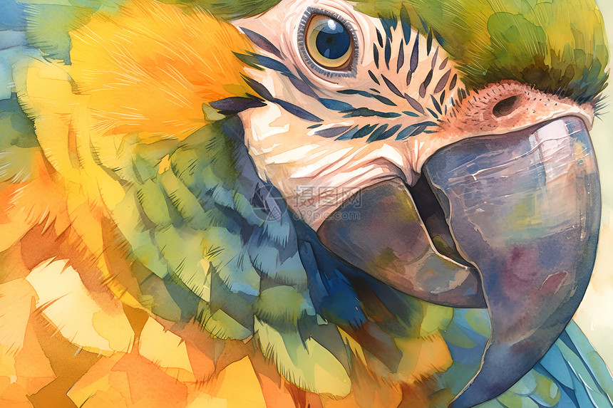 色彩绚烂的水彩鹦鹉图片