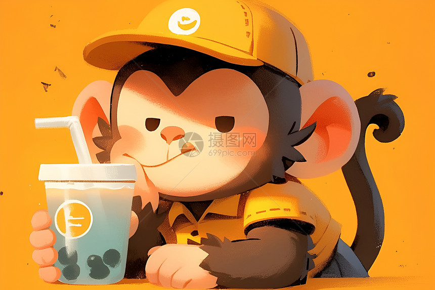 绘画的猴子和奶茶图片