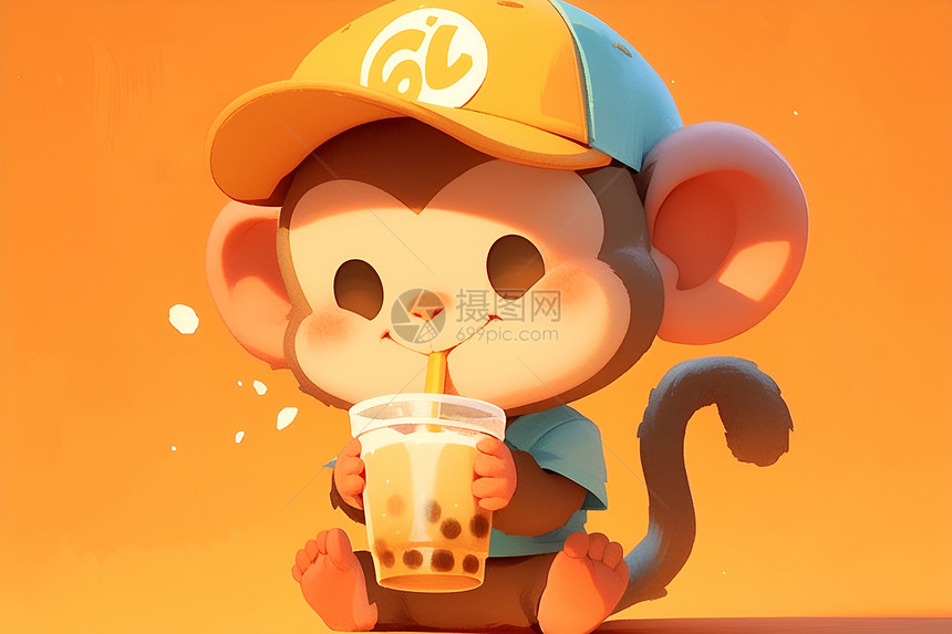 喝奶茶的猴子图片