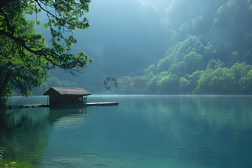 山谷中幽静的湖泊图片