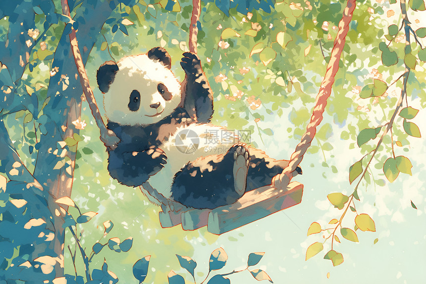 正在荡秋千的熊猫图片