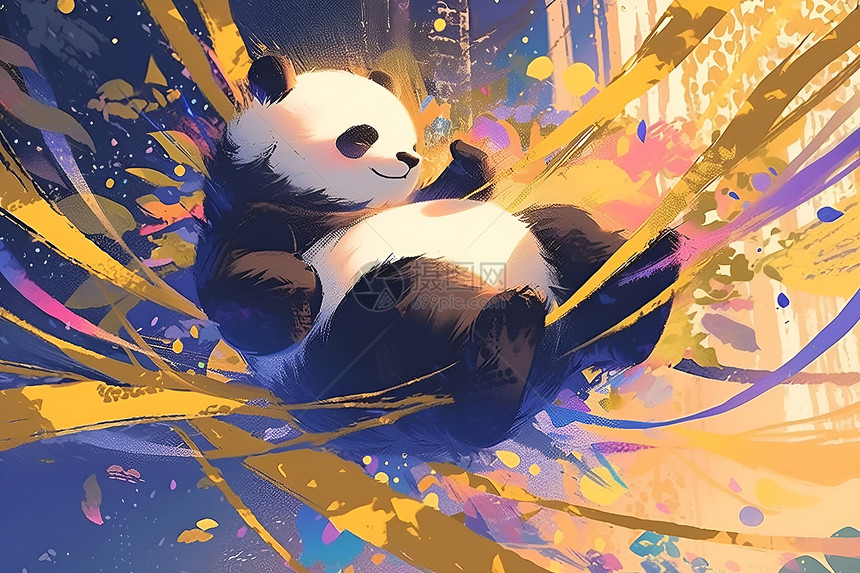 彩色秋千上的熊猫图片