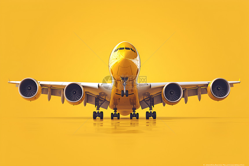 一个黄色飞机准备起飞图片