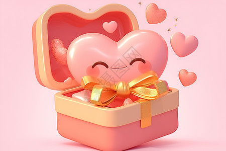 心形礼盒装饰粉色背景下的可爱心形礼盒插画