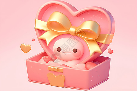 心形粉红丝带金丝带的心形礼盒插画