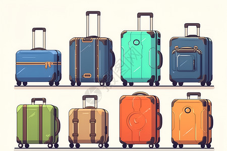 行李收纳各种各样的旅行箱插画