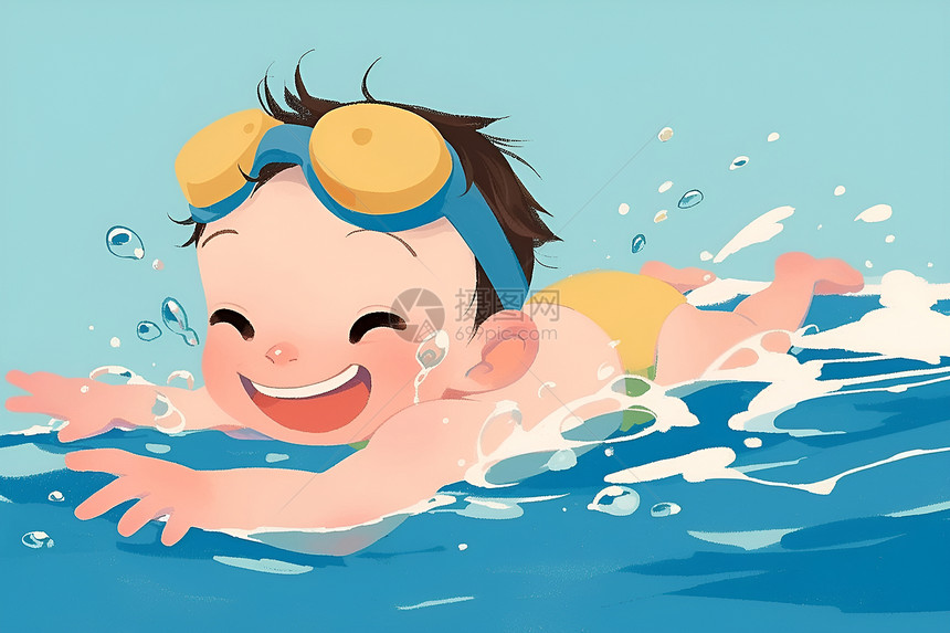 水里游泳的男孩图片