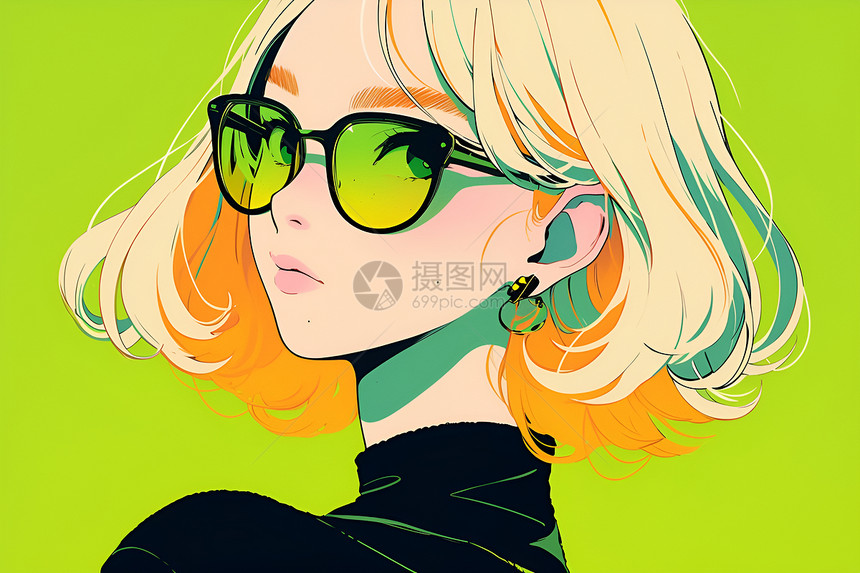 金发女子戴着绿色墨镜图片